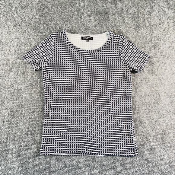 Jones New York Collection Blue White Houndstooth Viscose Stretch Tee Top M - Picture 1 of 10